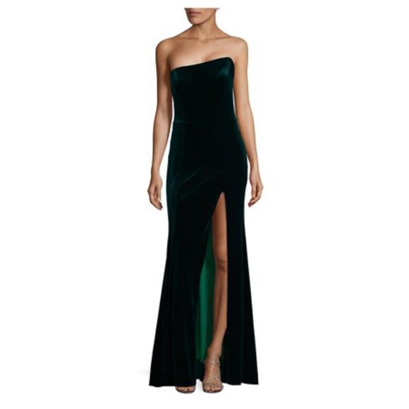 slanted neckline stretch velvet sheath gown